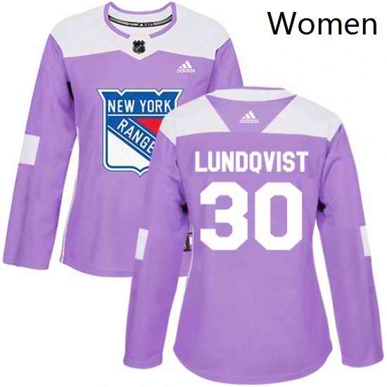 Womens Adidas New York Rangers 30 Henrik Lundqvist Authentic Purple Fights Cancer Practice NHL Jersey